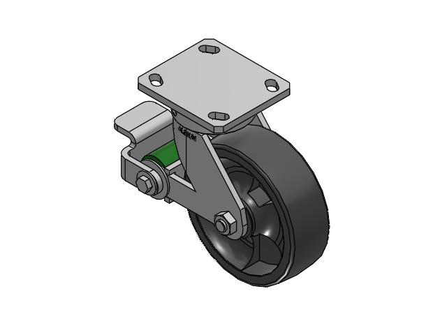 Roulette pivotante à plaque supérieure sans pivot de la série 110, avec 6 roues en nylon DT gris foncé de 2, équipée d'une roue en nylon renforcé de fibre de verre pour usage intensif et d'un frein à came en polyuréthane
