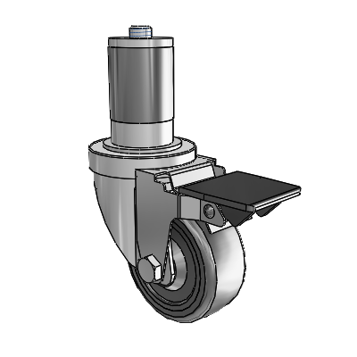 30 Series Expanding Adapter Zinc Swivel Caster with 3 x 1.25 Hard Rubber Wheel and PosiLoc Brake