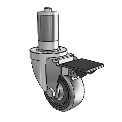 30 Series Expanding Adapter Zinc Swivel Caster with 3 x 1.25 Hard Rubber Wheel and PosiLoc Brake