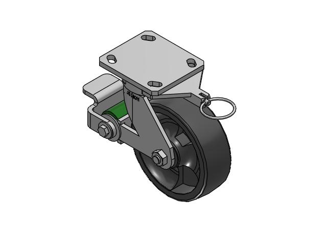 Roulette pivotante à plaque supérieure sans pivot de la série 110, avec 6 roues en nylon DT gris foncé de 2, équipée d'une roue en nylon renforcé de fibre de verre pour usage intensif et d'un frein à came en polyuréthane