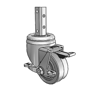 3 Series Square Stem Zinc Swivel Caster with 3 x 1.5 Grey on Grey Performa Rubber (Flat/Grey) Wheel and Top Lock Brake
