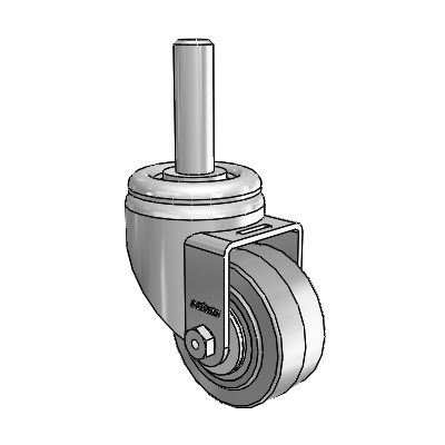 3 Series Round Stem Zinc Swivel Caster with 3 x 1.5 Grey on Grey Performa Rubber (Flat/Grey) Wheel
