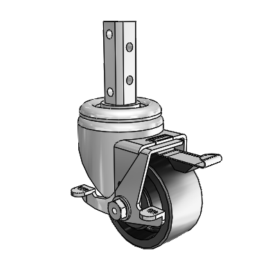 3 Series Square Stem Zinc Swivel Caster with 3 x 1.5 Black Polyolefin Wheel and Top Lock Brake