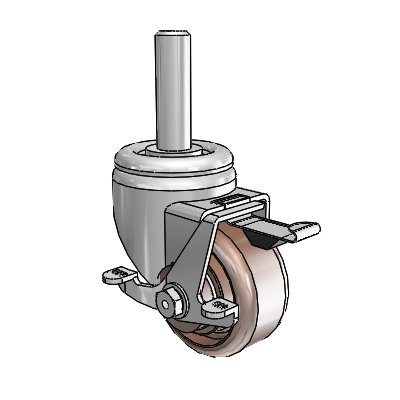 3 Series Round Stem Zinc Swivel Caster with 3 x 1.5 Brown Thermo Wheel and Top Lock Brake