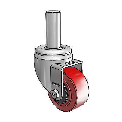 3 Series Round Stem Zinc Swivel Caster with 3 x 1.5 Maroon on Grey Polyurethane HI-TECH Wheel
