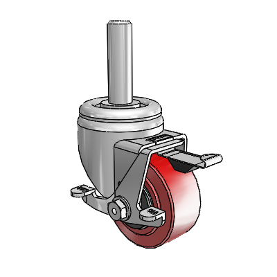 3 Series Round Stem Zinc Swivel Caster with 3 x 1.5 Maroon on Grey Polyurethane HI-TECH Wheel and Top Lock Brake