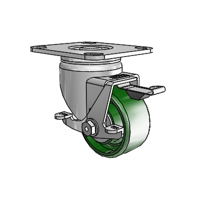 3 Series Casters Top Plate Swivel Zinc with 3 x 1.5 Green Cast Iron Wheel and Top Lock Brake