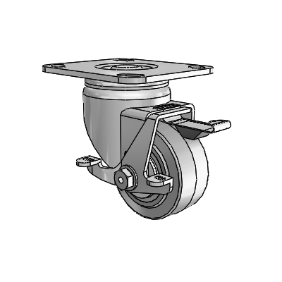 3 Series Casters Top Plate Swivel Zinc with 3 x 1.5 Grey on Grey Performa Rubber (Flat/Grey) Wheel and Top Lock Brake