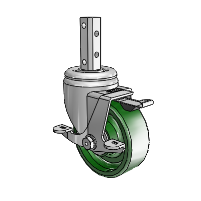 3 Series Square Stem Zinc Swivel Caster with 4 x 1.5 Green Cast Iron Wheel and Top Lock Brake