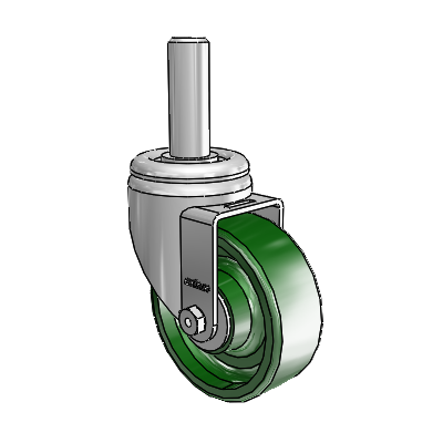 3 Series Round Stem Zinc Swivel Caster with 4 x 1.5 Green Cast Iron Wheel
