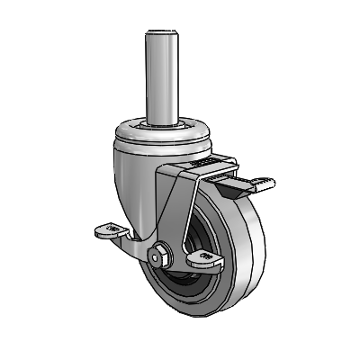 3 Series Round Stem Zinc Swivel Caster with 4 x 1.5 Grey on Black Performa Rubber (Flat/Conductive) Wheel and Top Lock Brake