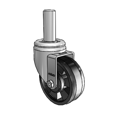 3 Series Round Stem Zinc Swivel Caster with 4 x 1.5 Black Maxim Wheel