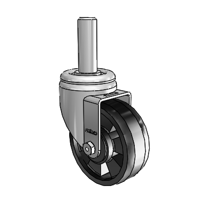 3 Series Round Stem Zinc Swivel Caster with 4 x 1.5 Black Maxim Wheel