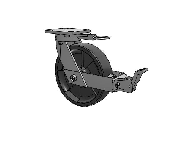 110 Series Kingpinless Top Plate Swivel Caster with 8 x 2 Dark Grey Nylon DT - Heavy Duty Glass-Filled Nylon Wheel and Face Brake