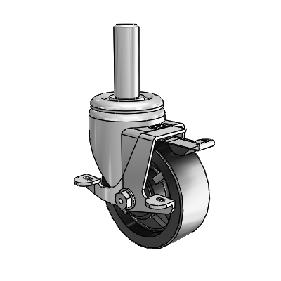 3 Series Round Stem Zinc Swivel Caster with 4 x 1.5 Black Polyolefin Wheel and Top Lock Brake