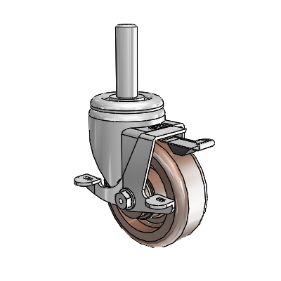 3 Series Round Stem Zinc Swivel Caster with 4 x 1.5 Brown Thermo Wheel and Top Lock Brake