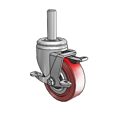 3 Series Round Stem Zinc Swivel Caster with 4 x 1.5 Maroon on Grey Polyurethane HI-TECH Wheel and Top Lock Brake