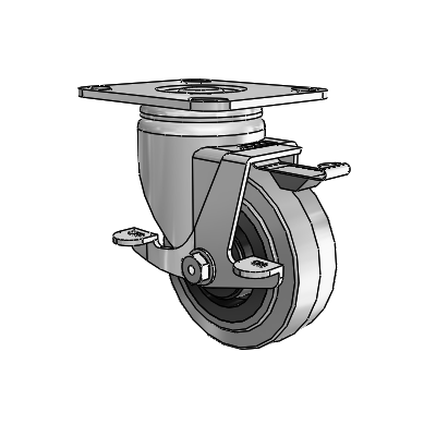 3 Series Casters Top Plate Swivel Zinc with 4 x 1.5 Grey on Black Performa Rubber (Flat/Conductive) Wheel and Top Lock Brake