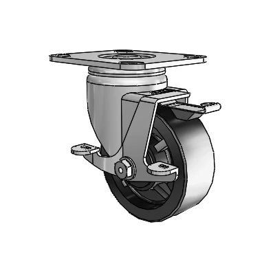 3 Series Casters Top Plate Swivel Zinc with 4 x 1.5 Black Polyolefin Wheel and Top Lock Brake