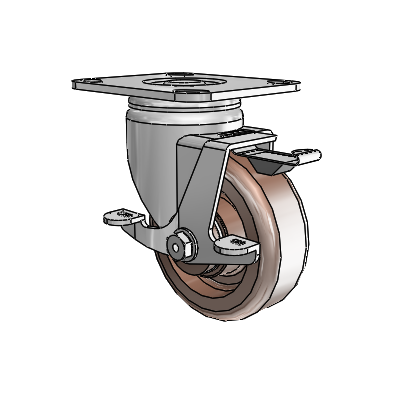 3 Series Casters Top Plate Swivel Zinc with 4 x 1.5 Brown Thermo Wheel and Top Lock Brake