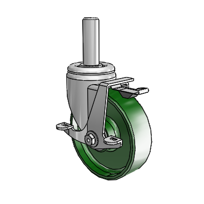 3 Series Round Stem Zinc Swivel Caster with 5 x 1.5 Green Cast Iron Wheel and Top Lock Brake