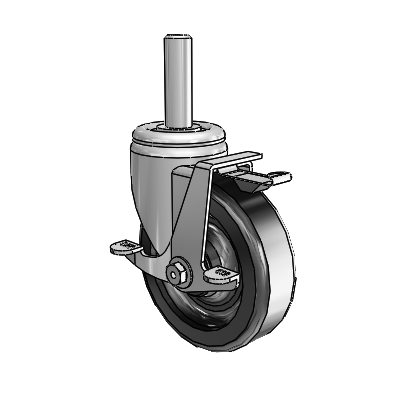 3 Series Round Stem Zinc Swivel Caster with 5 x 1.5 Black Phenolic Wheel and Top Lock Brake