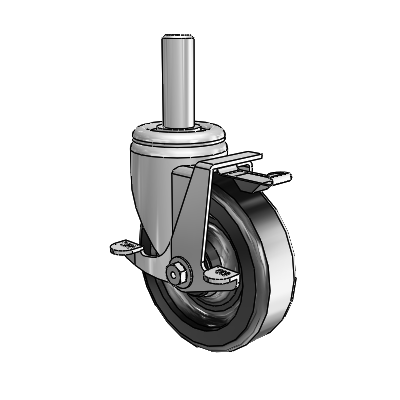 3 Series Round Stem Zinc Swivel Caster with 5 x 1.5 Black Phenolic Wheel and Top Lock Brake