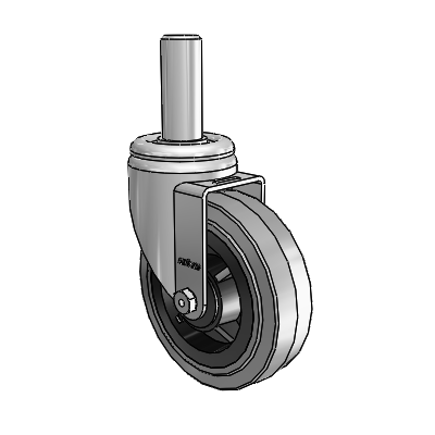 3 Series Round Stem Zinc Swivel Caster with 5 x 1.5 Grey on Black Performa Rubber (Flat/Conductive) Wheel