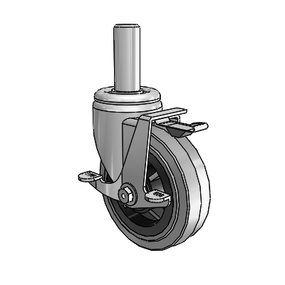 3 Series Round Stem Zinc Swivel Caster with 5 x 1.5 Grey on Black Performa Rubber (Flat/Conductive) Wheel and Top Lock Brake