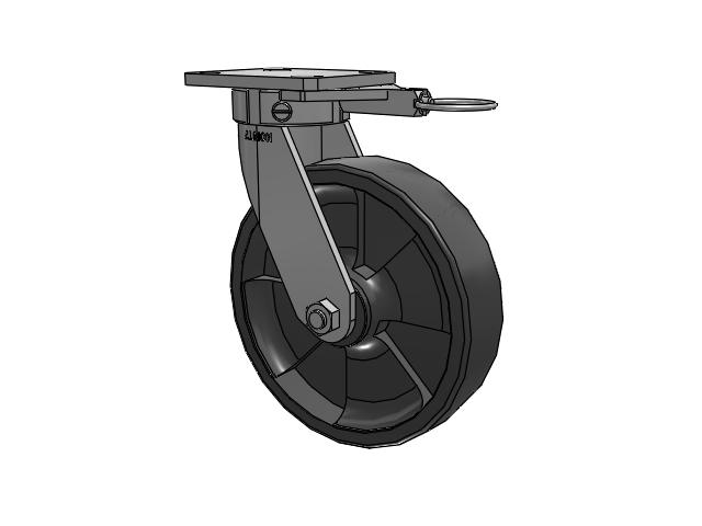 110 Series Kingpinless Top Plate Swivel Caster with 8 x 2 Dark Grey Nylon DT - Heavy Duty Glass-Filled Nylon Wheel