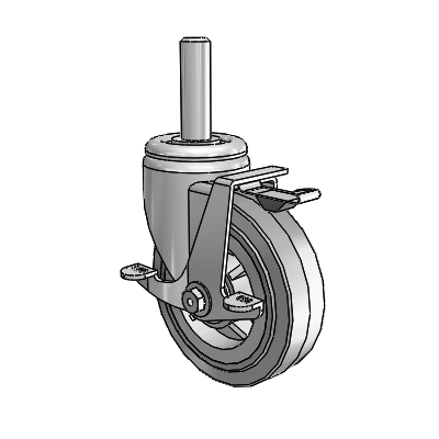 3 Series Round Stem Zinc Swivel Caster with 5 x 1.5 Grey on Grey Performa Rubber (Flat/Grey) Wheel and Top Lock Brake