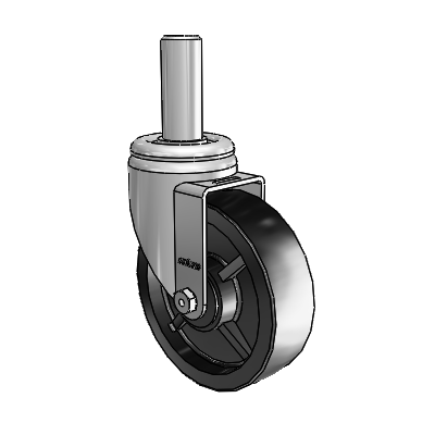 3 Series Round Stem Zinc Swivel Caster with 5 x 1.5 Black Polyolefin Wheel