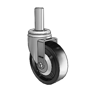 3 Series Round Stem Zinc Swivel Caster with 5 x 1.5 Black Polyolefin Wheel