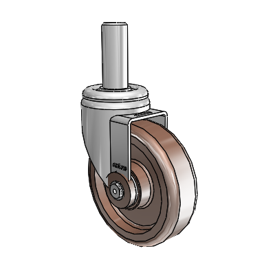 3 Series Round Stem Zinc Swivel Caster with 5 x 1.5 Brown Thermo Wheel