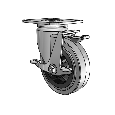 3 Series Casters Top Plate Swivel Zinc with 5 x 1.5 Grey on Black Performa Rubber (Flat/Conductive) Wheel and Top Lock Brake
