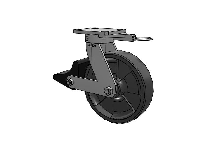 110 Series Kingpinless Top Plate Swivel Caster with 8 x 2 Dark Grey Nylon DT - Heavy Duty Glass-Filled Nylon Wheel and Poly Lock Integrated Brake