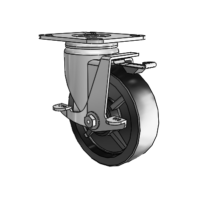 3 Series Casters Top Plate Swivel Zinc with 5 x 1.5 Black Polyolefin Wheel and Top Lock Brake