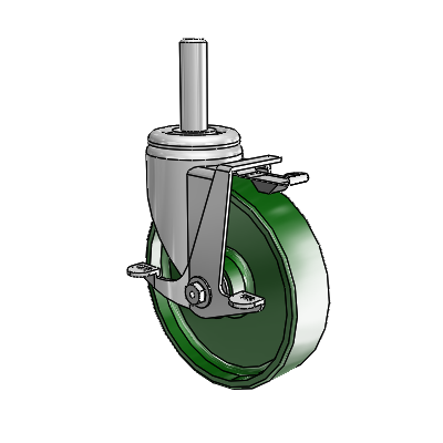 3 Series Round Stem Zinc Swivel Caster with 6 x 1.5 Green Cast Iron Wheel and Top Lock Brake