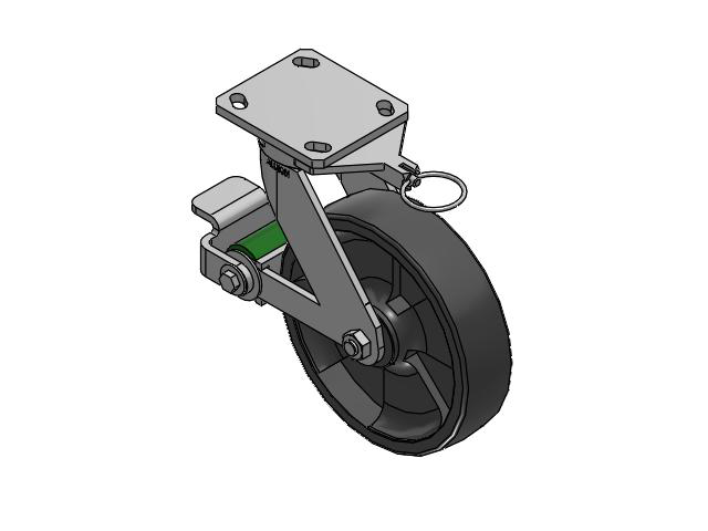 110 Series Kingpinless Top Plate Swivel Caster with 8 x 2 Dark Grey Nylon DT - Heavy Duty Glass-Filled Nylon Wheel and Poly Cam Brake
