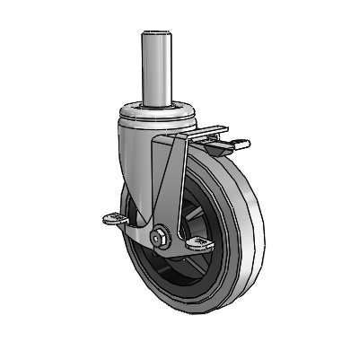 3 Series Round Stem Zinc Swivel Caster with 6 x 1.5 Grey on Black Performa Rubber (Flat/Conductive) Wheel and Top Lock Brake