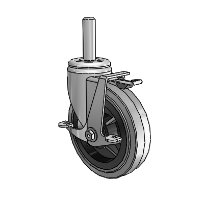 3 Series Round Stem Zinc Swivel Caster with 6 x 1.5 Grey on Black Performa Rubber (Flat/Conductive) Wheel and Top Lock Brake