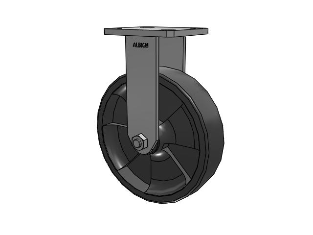 110 Series Kingpinless Top Plate Rigid Caster with 8 x 2 Dark Grey Nylon DT - Heavy Duty Glass-Filled Nylon Wheel
