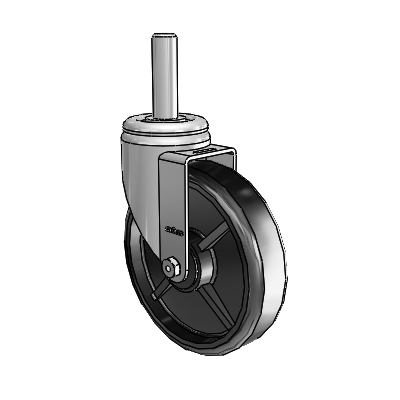 3 Series Round Stem Zinc Swivel Caster with 6 x 1.5 Black Polyolefin Wheel