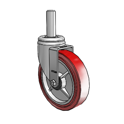 3 Series Round Stem Zinc Swivel Caster with 6 x 1.5 Maroon on Grey Polyurethane HI-TECH Wheel