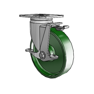 3 Series Casters Top Plate Swivel Zinc with 6 x 1.5 Green Cast Iron Wheel and Top Lock Brake