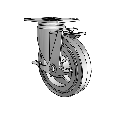 3 Series Casters Top Plate Swivel Zinc with 6 x 1.5 Grey on Grey Performa Rubber (Flat/Grey) Wheel and Top Lock Brake