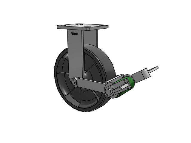 110 Series Kingpinless Top Plate Rigid Caster with 8 x 2 Dark Grey Nylon DT - Heavy Duty Glass-Filled Nylon Wheel and Poly Cam Brake