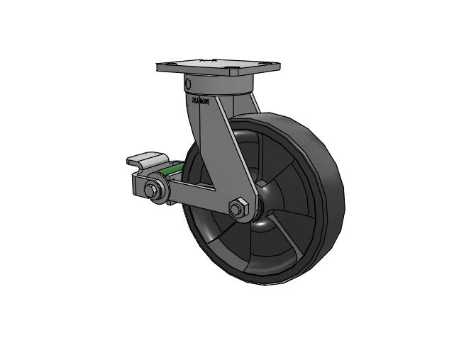110 Series Kingpinless Top Plate Swivel Caster with 8 x 2 Dark Grey Nylon DT - Heavy Duty Glass-Filled Nylon Wheel and Poly Cam Brake