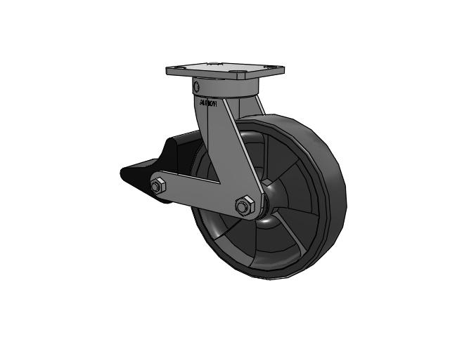 110 Series Kingpinless Top Plate Swivel Caster with 8 x 2 Dark Grey Nylon DT - Heavy Duty Glass-Filled Nylon Wheel and Poly Lock Integrated Brake