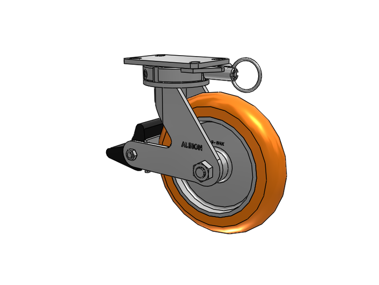 310 Series Top Plate Swivel Caster with 10 x 2 Orange Tread on Aluminum Core AN - Round Polyurethane (Aluminum Core) Wheel and Poly Lock Integrated Brake